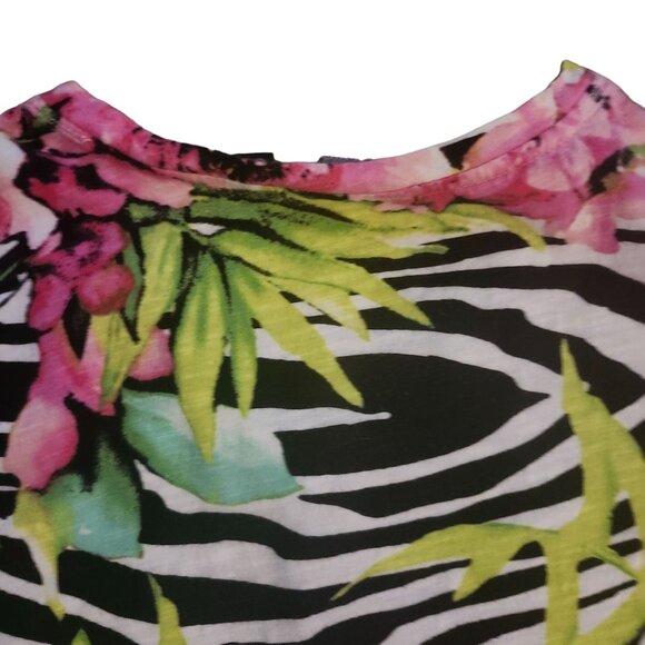 Onque Casual Floral and Zebra Print Top with Rhinestones Size M - Picture 9 of 9